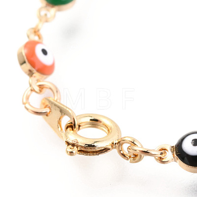 Real 18K Gold Plated Evil Eye Brass Enamel Link Bracelets BJEW-EE0001-14-1