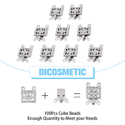 100 Sets 2-Strands 4-Holes 304 Stainless Steel Box Clasps STAS-DC0012-94-1