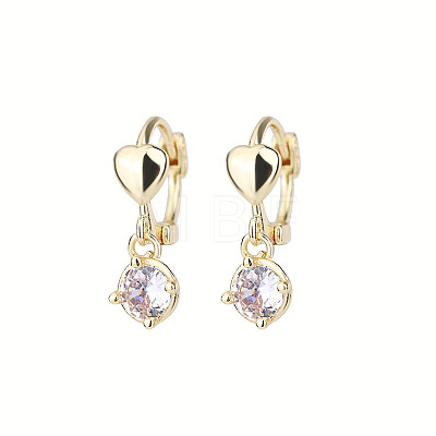 Heart Brass Clear Cubic Zirconia Hoop Earrings FS-WG767CD-01-1