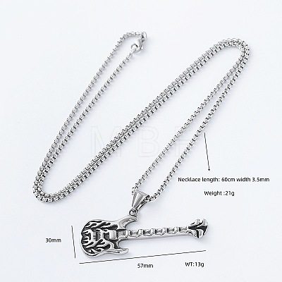Vintage 304 Stainless Steel Flame Rock Guitar Pendant Necklaces for Men and Women PN9631-1