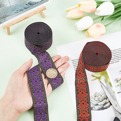   2Pcs 2 Colors Ethnic Style Embroidery Polyester Ribbons OCOR-PH0003-91-1