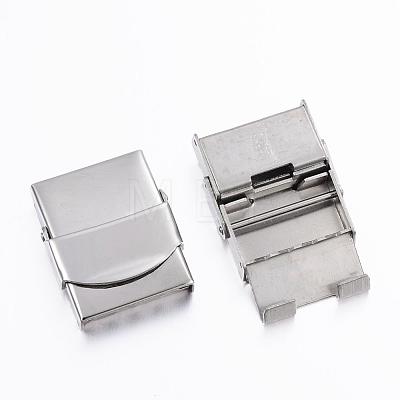 Rectangle 201 Stainless Steel Watch Band Clasps STAS-F067-07-1