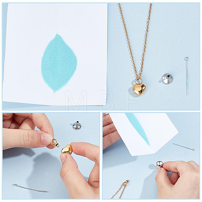2Pcs 2 Colors 304 Stainless Steel Heart Urn Ashes Necklaces NJEW-CN0001-28A-1