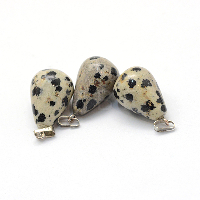 Teardrop Natural Dalmatian Jasper Pendants G-Q435-16-1