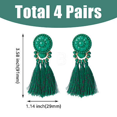 FIBLOOM 4 Pairs 4 Colors Polyester Tassel Dangle Stud Earrings EJEW-FI0002-41-1