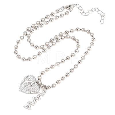 Mother's Day Brass Micro Pave Clear Cubic Zirconia Mom Heart Pendant Necklaces for Women NJEW-A071-06A-P-1