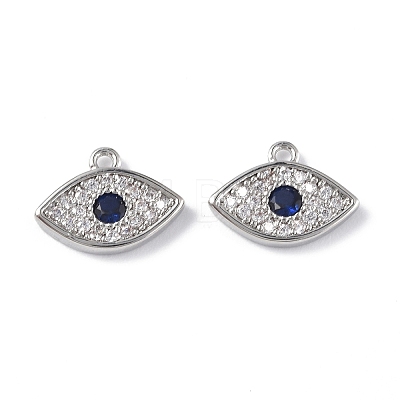 Brass Micro Pave Clear & Marine Blue Cubic Zirconia Charms KK-E068-VF263-1