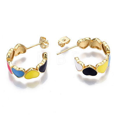 Brass Enamel Stud Earrings EJEW-T014-04G-NF-1