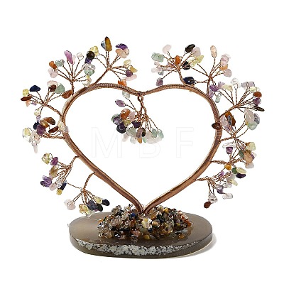 Chakra Natural Mixed Stone Chips Love Heart Tree Decorations DJEW-P017-B05-1