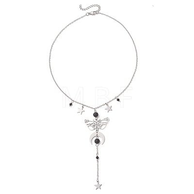 201 & 304 Stainless Steel Moon Star Butterfly Pendant Cable Chain Necklaces NJEW-TA00228-1