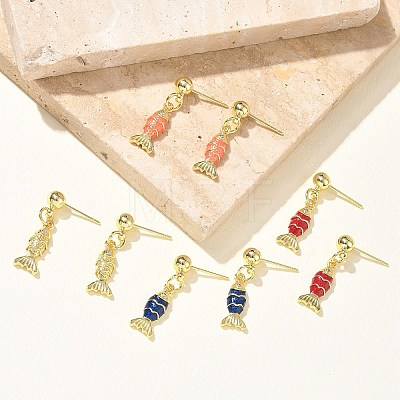 Fish Brass Micro Pave Cubic Zirconia Dangle Stud Earrings for Women EJEW-A167-06G-1