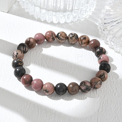 Natural Rhodonite Round Beaded Stretch Bracelets GG-CBA12F1-02A-01-1
