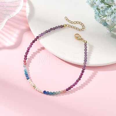 Natural Pearl Potato & Faceted Round Natural Ruby & Apatite & Kyanite & Rhodonite & Amethyst Beaded Anklets AJEW-AN00838-1