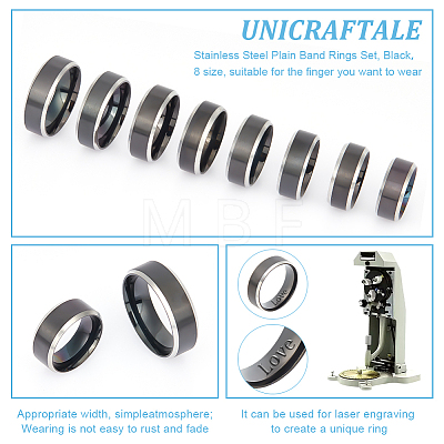 Unicraftale 16Pcs 8 Size 304 Stainless Steel Plain Band Rings Set RJEW-UN0002-91-1