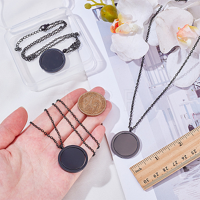 3Pcs Stainless Steel Rotatable Blank Flat Round Pendant Necklaces for Women Men NJEW-SC0001-81-1