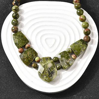 Natural Unakite Faceted Bib Graduated Beaded Necklaces for Women NJEW-B128-01N-1