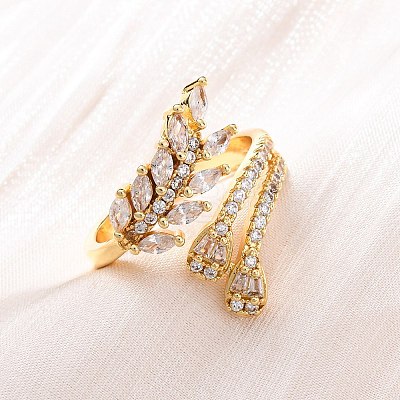 Brass Micro Pave Clear Cubic Zirconia Finger Rings for Women RJEW-U047-09G-1