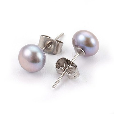 Natural Pearl Beads Ear Studs EJEW-JE02880-01-1