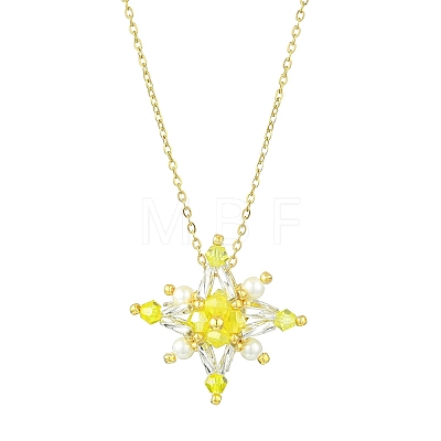 Glass Seed Beads Beaded Star Pendant Necklaces NJEW-MZ00088-04-1