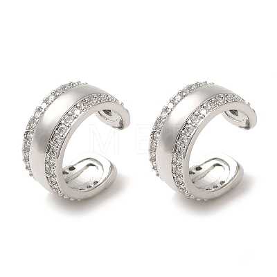 Rack Plating Brass Micro Pave Clear Cubic Zirconia Ring Cuff Earrings for Women EJEW-P280-06P-1