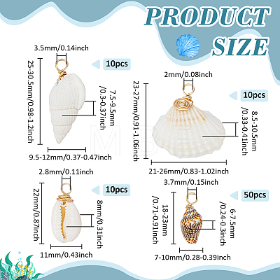 80Pcs 3 Styles Natural Mixed Shell Pendants SHEL-NB0001-71-1