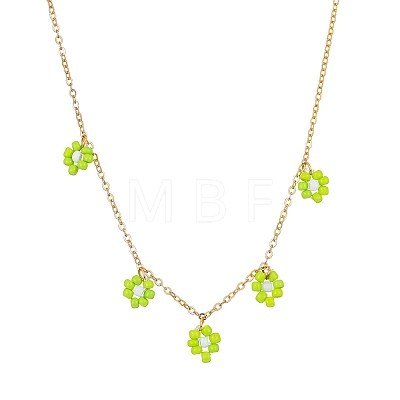 Glass Seed Bead Flower Bib Pendant Necklaces PW-WGC3FE4-11-1