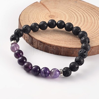 Natural Lava Rock Beaded Stretch Bracelets BJEW-JB02184-04-1