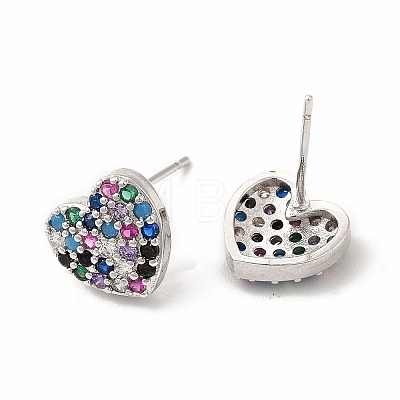 Rack Plating Brass Micro Pave Cubic Zirconia Stud Earrings for Women EJEW-H091-33P-1
