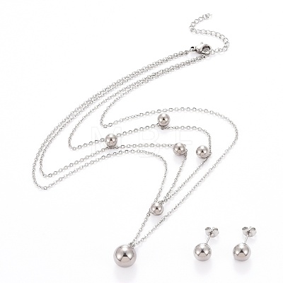 Ball 304 Stainless Steel Jewelry Sets SJEW-H302-17-1