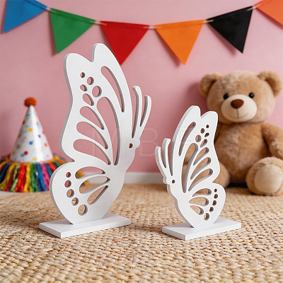 2Pcs Butterfly Wood Sculpture Display Decorations DJEW-WH0053-78-1