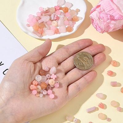 130Pcs 11 Styles Synthetic Coral & Natural Pink Opal & Dyed Malaysia Jade & Rose Quartz & Pink Aventurine Beads G-YW0002-98-1