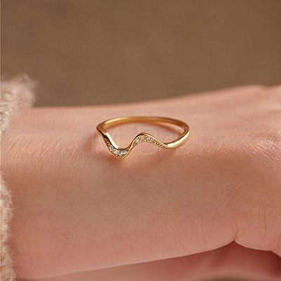 Wave Shaped 925 Sterling Silver Micro Pave Clear Cubic Zirconia Finger Rings FS-WG6021D-06-1