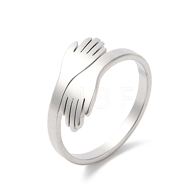 304 Stainless Steel Hand Hug Cuff Ring for Women RJEW-K245-34P-1