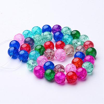 16 inch Mixed Color Round Crackle Glass Strands X-GGM004-1