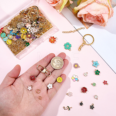 DIY Letter & Flower Keychain Findings Kits DIY-BM0002-22-1
