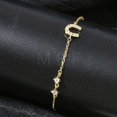Brass Micro Pave Clear Cubic Zirconia Link Bracelets BJEW-E114-01D-G-1