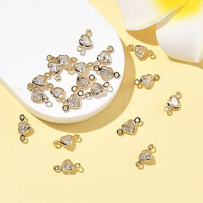 SHEGRACE Brass Pave Clear Cubic Zirconia Heart Connector Charms XGRQ2O671-448G-1
