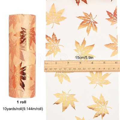 Maple Leaf Pattern Organza Ribbon OCOR-WH0057-11D-1