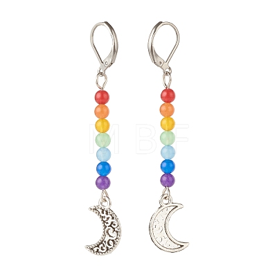 Natural Malaysia Jade with Alloy Moon Long Dangle Leverback Earrings EJEW-JE04909-03-1