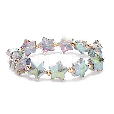 Glass Star Beaded Stretch Bracelet for Women BJEW-JB08273-1