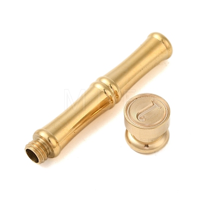 Golden Tone Brass Wax Seal Stamp Head with Bamboo Stick Shaped Handle STAM-K001-05G-J-1