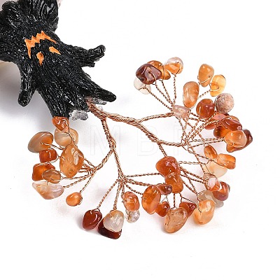 Halloween Theme Natural Carnelian Chips Tree of Life Decorations DJEW-B013-02C-1