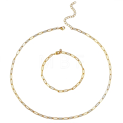 Brass Paperclip Chains Necklaces & Bracelets Sets sgSJEW-PH01378-03-1