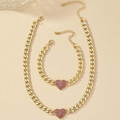 Heart Alloy Rhinestone Pendant Necklaces & Link Chain Bracelets WG19AD8-02-1