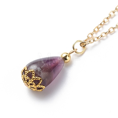 Natural Amethyst Teardrop Pendant Necklace NJEW-JN03966-1