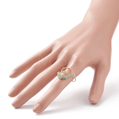Natural Gemstone Beaded Heart Finger Ring RJEW-JR00520-1