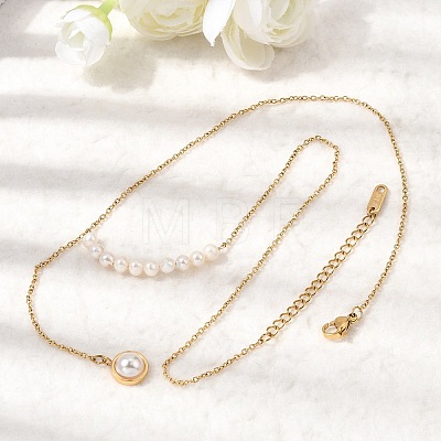 Natural Pearl Potato Beaded Pendant 304 Stainless Steel Cable Chain Necklaces with Faux Pearl Tassel NJEW-K304-03G-1