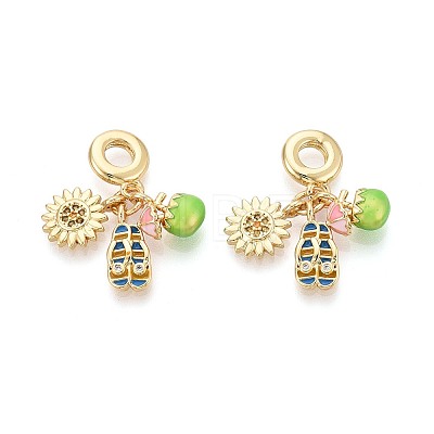 Brass Micro Pave Colorful Cubic Zirconia and Enamel European Dangle Charms KK-T079-80G-1