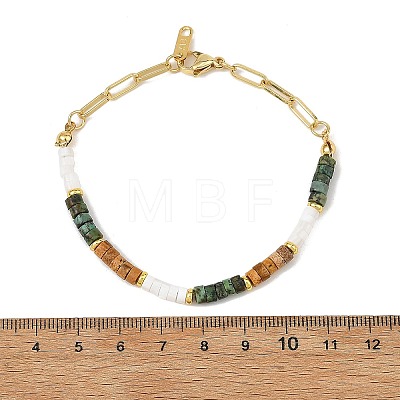 Natural Picture Jasper and Natural African Turquoise(Jasper) Beaded Bracelets BJEW-JB14427-1