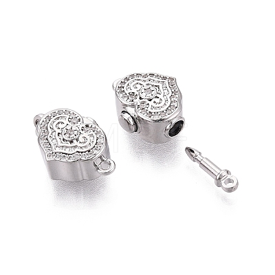 Brass Micro Pave Clear Cubic Zirconia Box Clasps KK-Q074-07P-1